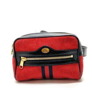 Authentic Gucci Sherry Line Red Suede Leather Waist Pouch mn399-022626